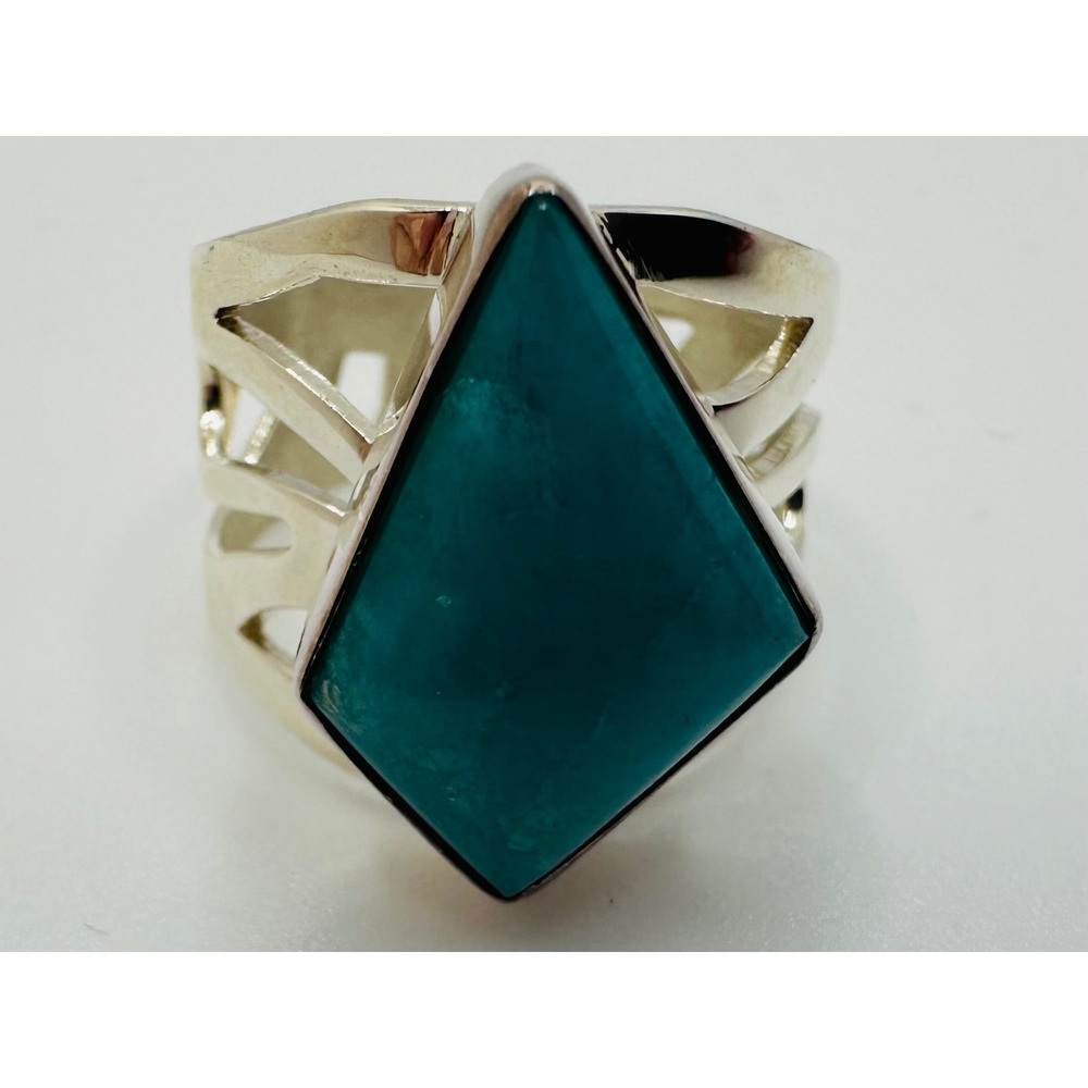 DR Sterling Silver 925 Kite Turquoise Statement Ring Size 6 Teal Blue Modern